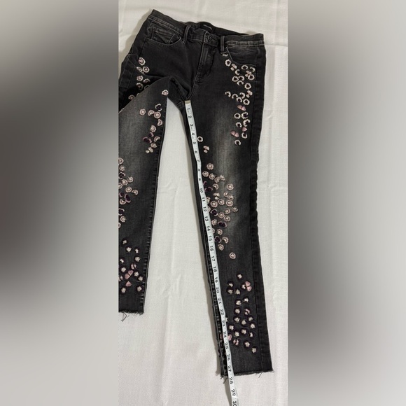 Driftwood Jeans Jackie Cherry Blossom Floral Embroidered Black Pink Size 26 - Picture 10 of 12